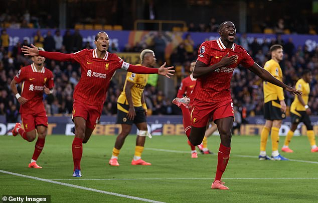 Ibrahima Konate scored his first Premier League goal in Liverpool's win over Wolves