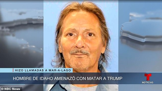 Warren Jones Crazybull, 64, of Idaho, has been arrested and charged with threatening a former president after he allegedly called Mar-a-Lago nine times and said he would 'personally kill' Donald Trump