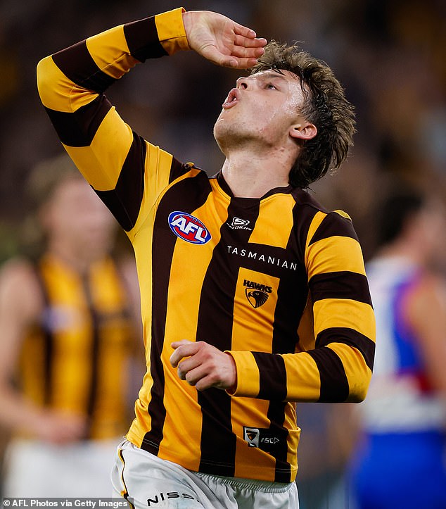 Hawthorn star Jack Ginnivan celebrated for the ages after scoring a goal against the Western Bulldogs in their elimination final