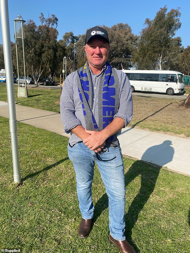 Pictured: Steve McGuire, a sheep farmer who travelled from Western Australia to Canberra for the rally