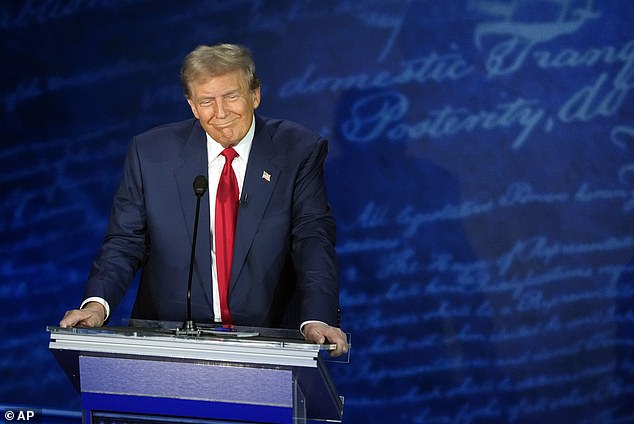 Donald Trump seemed pleased with himself after using Kamala Harris' viral quote against her during their debate in Philadelphia, Pennsylvania on Tuesday, September 10.