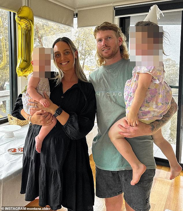 An aspiring mummy vlogger has sparked controversy after criticising public libraries in Victoria for asking children what their pronouns were. Pictured: Influencer Montana Older and her partner Nick with two of their daughters