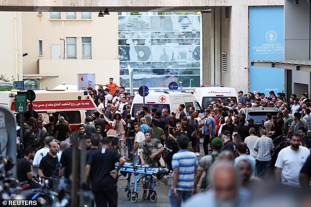 Ambulances arrived at the American University of Beirut Medical Center (AUBMC) yesterday