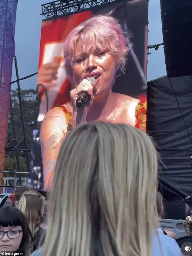 Firebrand feminist Clementine Ford has been slammed after organizing a Taylor Swift tribute concert that was 'basically called karaoke'. Pictured during the concert on Sunday