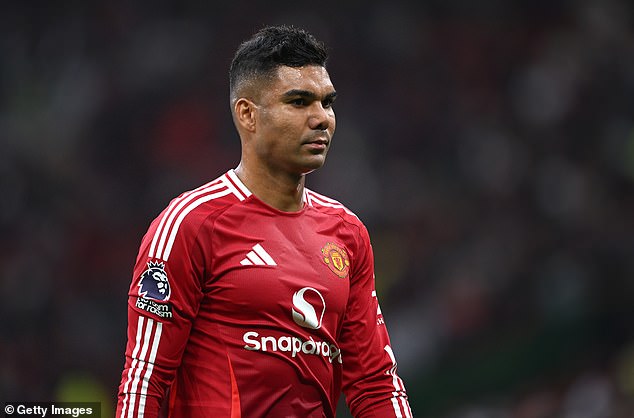 Casemiro, 32, pictured during the first half of Man United's home game against Liverpool