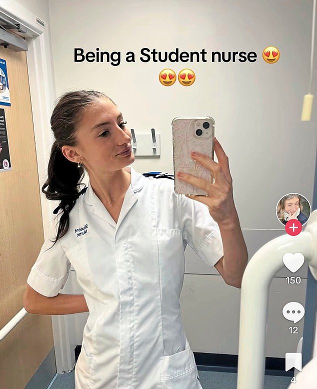 A selfie with Daisy in her white nurse's uniform appears to have been taken in a hospital ward