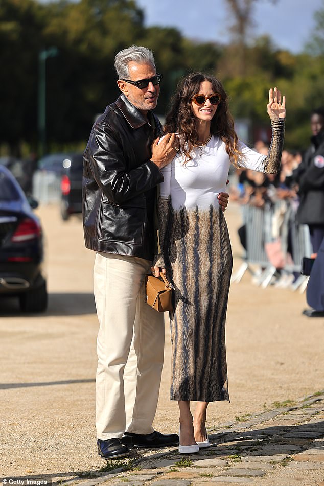 Jeff Goldblum and his glamorous wife Emilie Livingston were among the A-list attendees at the Loewe Paris show during Paris Fashion Week on Friday