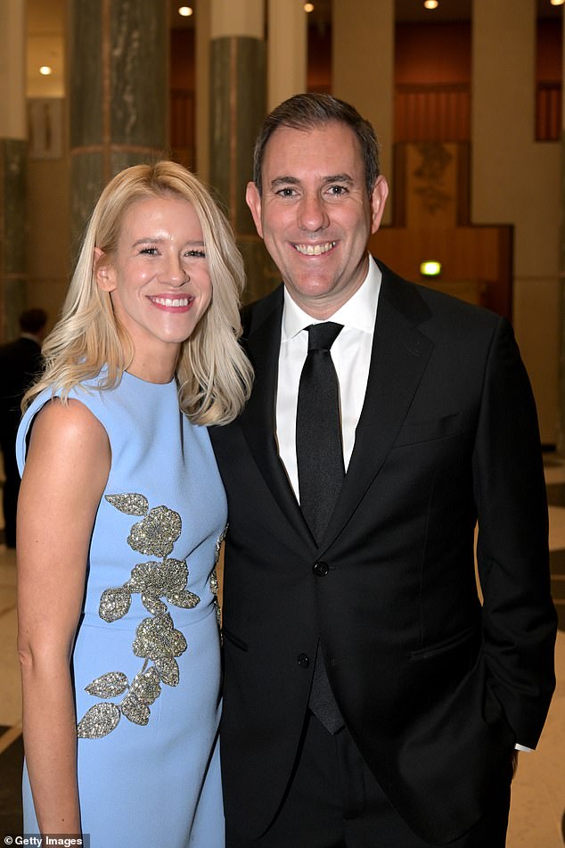 Treasurer Jim Chalmers (pictured with wife Laura) crows about achieving a second consecutive budget surplus, while a Labor insider reveals how he plotted against his boss