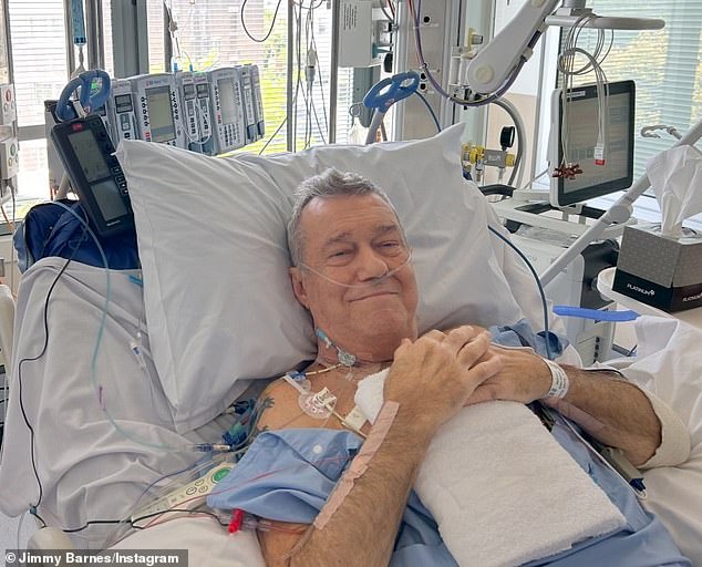 Jimmy Barnes believes he may have been visited by ghosts, including his late Cold Chisel drummer Steve Prestwich, as he recovered from heart surgery (pictured)