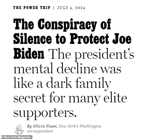 The New York Magazine reporter was the target of an online campaign after she wrote about Democrats' attempts to cover up Biden's deteriorating condition