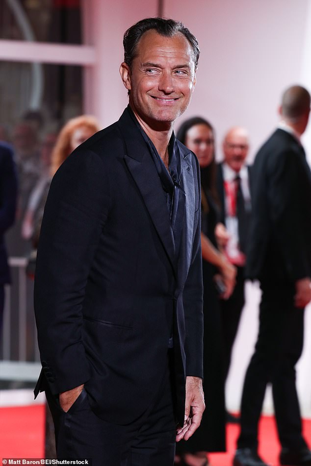 Jude Law looked handsome in a black suit as he attended the premiere of The Order at the Venice Film Festival on Saturday night