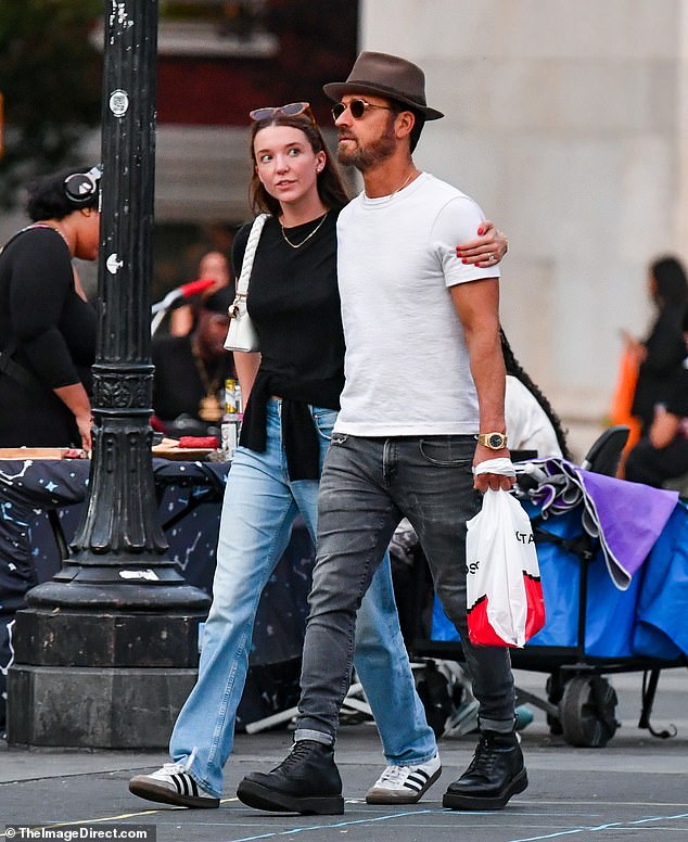 Justin Theroux, 53, and his fiancée Nicole Bloom, 30, were spotted out and about in New York City on Wednesday