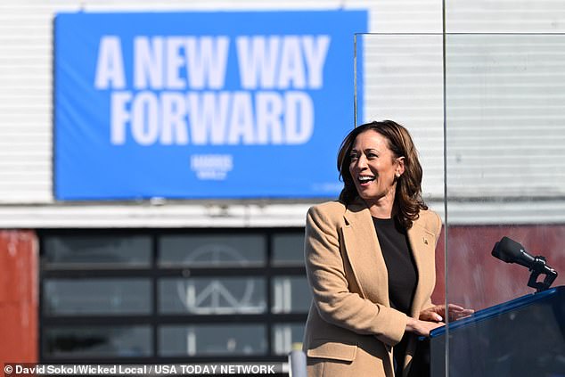 Kamala Harris campaigns in New Hampshire on September 4. Her website now features an 