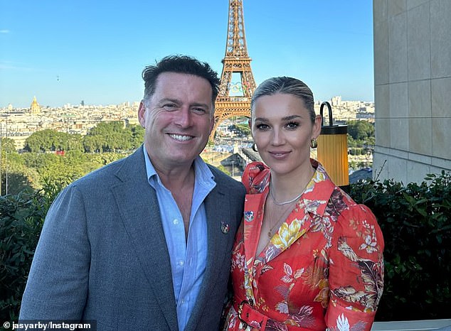 Karl Stefanovic, 50, stunned fans on Wednesday when he accidentally revealed his manhood during a rock climbing session with Hollywood star Jared Leto. Pictured with wife Jasmine