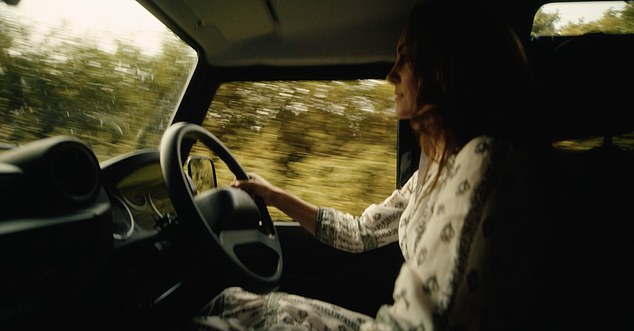 Kate pictured behind the wheel reading her statement as a voiceover