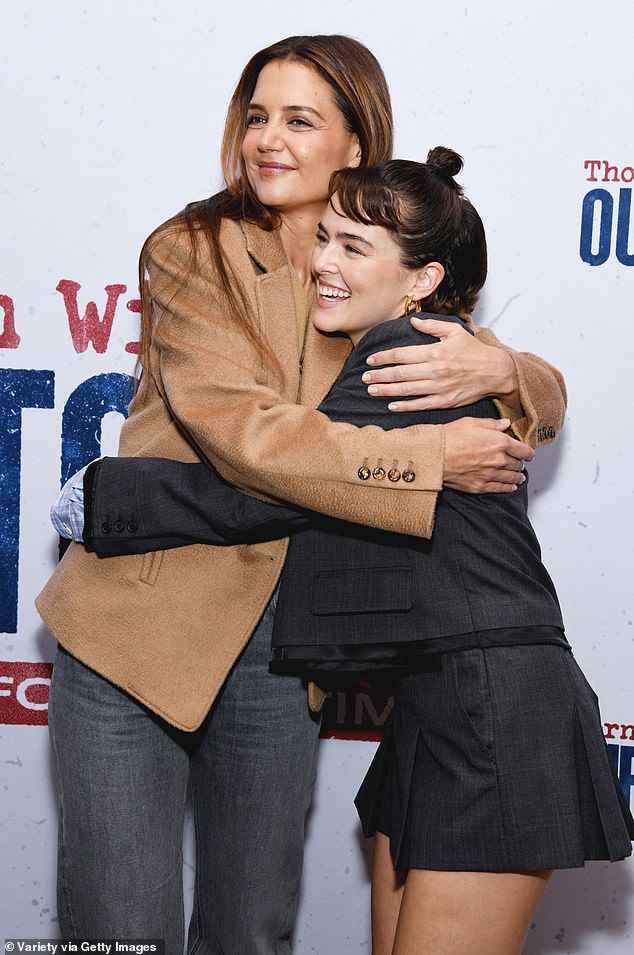 Katie Holmes gave her daughter Zoey Deutch a sweet hug onstage during a promotional event for her latest project in New York City on Friday