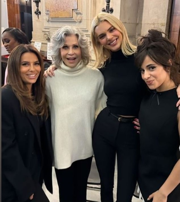 Kendall Jenner shared a sweet photo from Paris on Instagram on Monday with several A-list stars. The 5ft 11in supermodel towered over other L'Oreal ambassadors, including Eva Longoria (5ft 2in), Jane Fonda (5ft 8in) and Camila Cabello (5ft 2in)