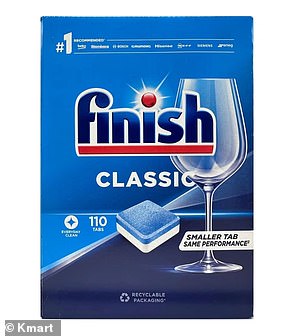 The 110 pack of Finish Powerball dishwasher tablets costs $15, down from $26