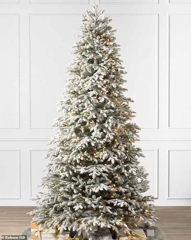 The affordable festive product looks exactly like the Balsam Hill Frosted Fraser Fir Tree, priced at $1199 (pictured)