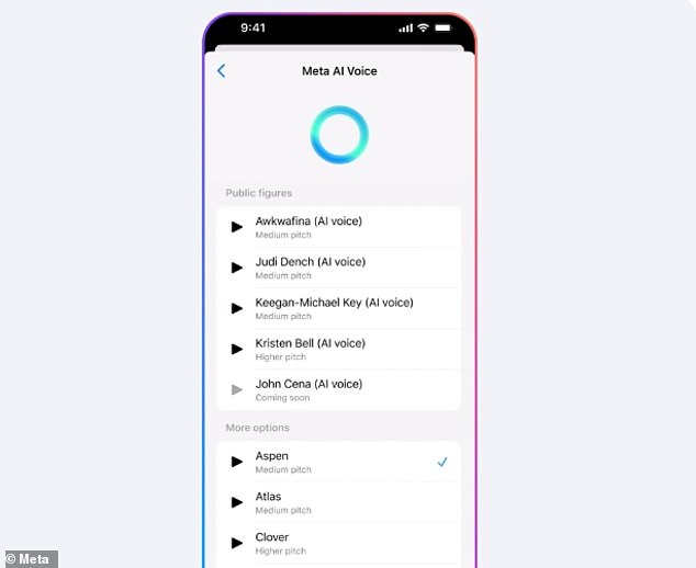 Meta AI users can choose between the voices of Bell, Awkwafina, Judi Dench, John Cena and Keegan-Michael Key for their AI assistant