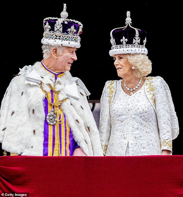 King Charles and Queen Camilla on the balcony of Buckingham Palace after their coronation in May 2023