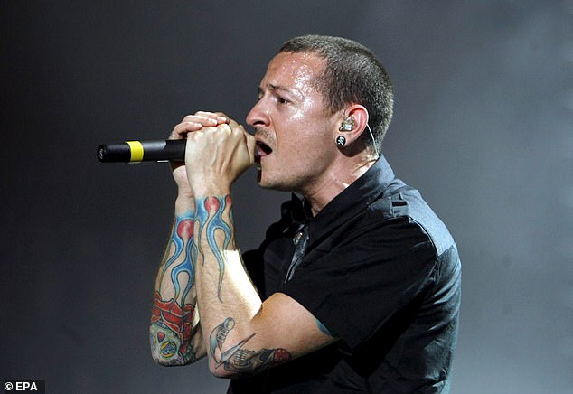 Linkin Park star Chester Bennington faced an 'hour by hour' battle with addiction in his final months before his suicide at the age of 41 in 2017, according to a new book (pictured in 2007).