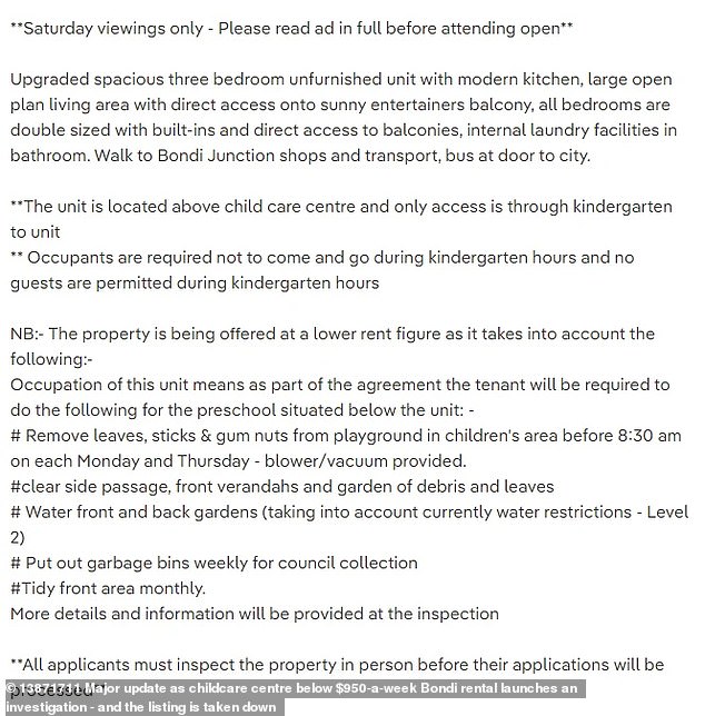 In exchange for the reduced rent, tenants must complete a task list for the downstairs kindergarten and adhere to strict opening and closing times