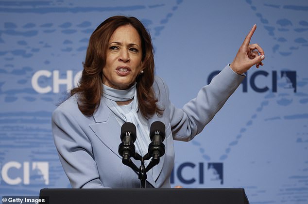 Kamala Harris delivers a speech at the Congressional Hispanic Caucus Institute's 47th Annual Leadership Conference at the Ronald Reagan Building and International Trade Center