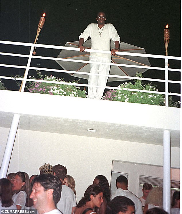 Diddy pictured at his Labor Day party from his balcony in his East Hampton home, 2004