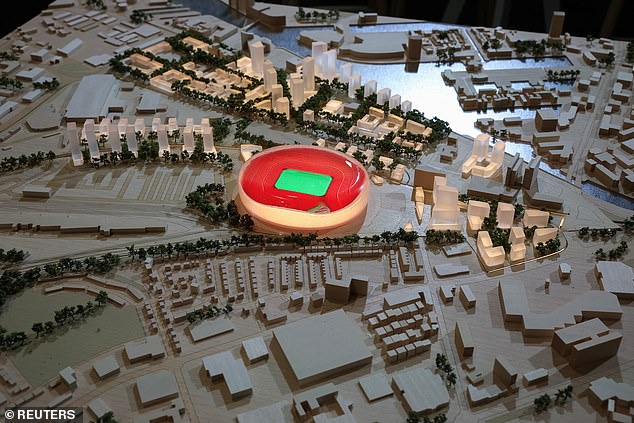 Manchester United's Trafford Park renovation could be worth billions to the British economy (pictured: initial designs for a new Old Trafford unveiled at the Labour Party conference)