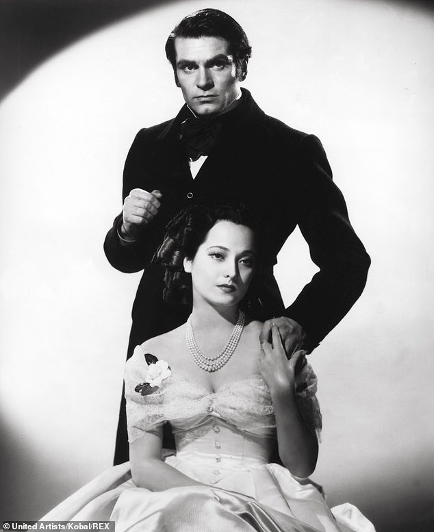 Brontë's Wuthering Heights, published in 1850, is considered a masterpiece of English literature. The 1939 film version was directed by William Wyler and starred Merle Oberon and Laurence Olivier; seen in a still