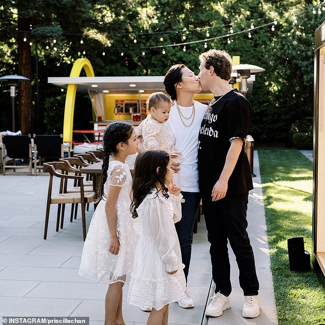 Mark Zuckerberg has revealed he shut his seven-year-old daughter August up when she told him she wanted to be like Taylor Swift when she grew up. Pictured: Zuckerberg with his wife and three daughters