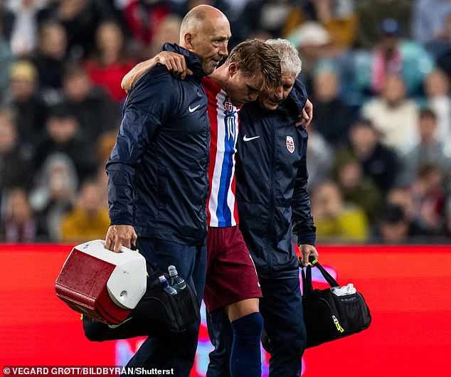 Martin Odegaard was sent off for Norway with an ankle injury in a setback for Arsenal