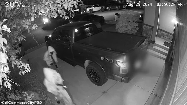 Commerce City police are searching for a trio of masked gunmen who were caught with weapons Thursday when they broke into a suburban home