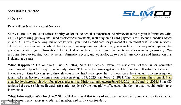 According to Slim CD, the payment processing company notified the 797 Maine residents most at risk from the data breach 