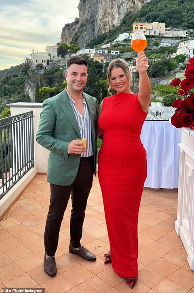 Mia Plecic, 32, (right) and partner Justin Borg (left) tied the knot in a stunning Italian wedding, but their day was marred by controversy when she was called out for allegedly making a 'counter-deal' that she had closed. with Champery Couture