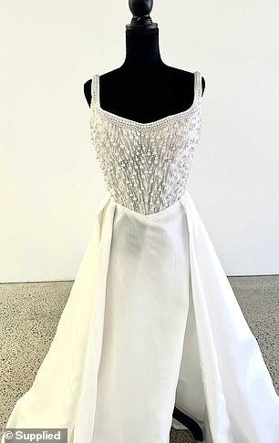 Mia was called out by Outspoken Podcast for allegedly making a 'counter-deal' with Melbourne boutique bridal store Champery Couture (the dress they designed is pictured)