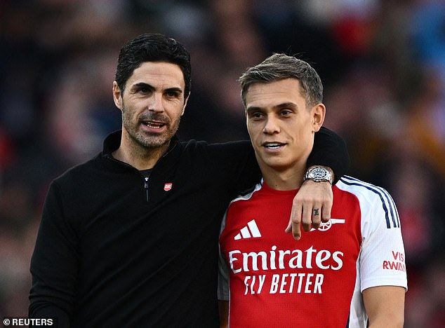 Mikel Arteta (left) tried to calm tensions between Arsenal and Manchester City after the Gunners' dramatic win against Leicester