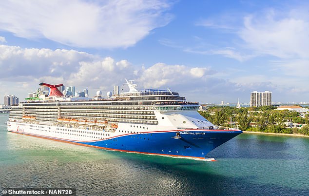 The ship, the Carnival Spirit (pictured), was sailing in Tracy Arm Fjord, Alaska, last week when the iceberg scraped past it