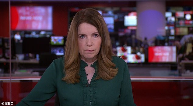 Annita McVeigh, 46, was visibly red in the face when she realised the lunchtime news bulletins had crept into total silence as she fiddled with her phone during a technical glitch