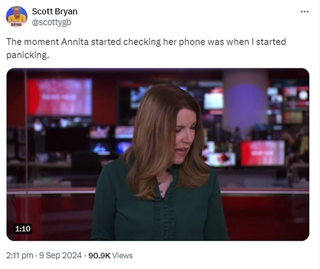 Mortified BBC News host caught scrolling on her phone for