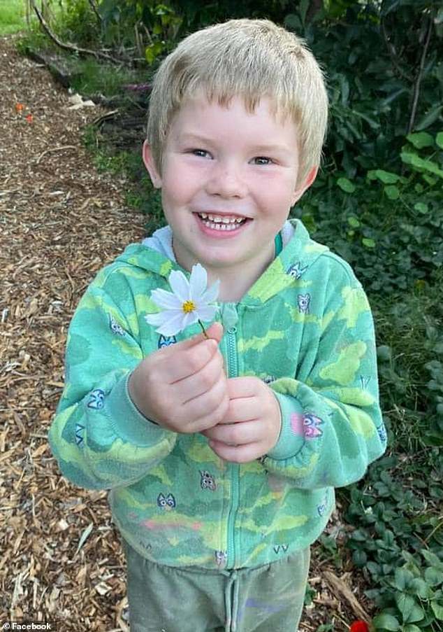 The mother of five-year-old Max Knight (pictured) remembers him screaming in pain during a phone call shortly after he was seriously injured in a tragic accident on Father's Day last year.