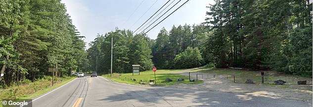 Cleveland was found Monday after state troopers were alerted to a dead woman in a parked car on Goodwins Mills Road (pictured) in Dayton, Maine, about 25 miles from Portland