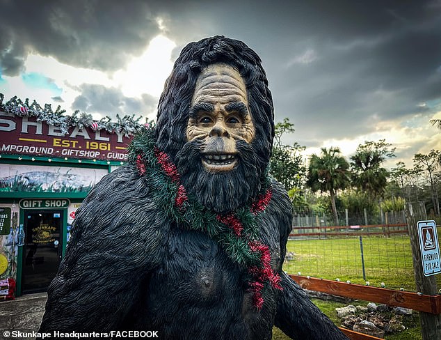 A statue of a Skunk Ape found at Dave Shealy's tourist destination dedicated to the creature from the myth in Ochopee, Florida