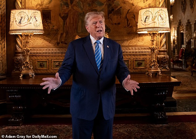 Donald Trump has issued a defiant statement after shots were fired at his golf course near West Palm Beach while he was present - and vowed to never give up. He is seen here at his Mar-a-Lago club - just five miles away from his golf club where shots were fired