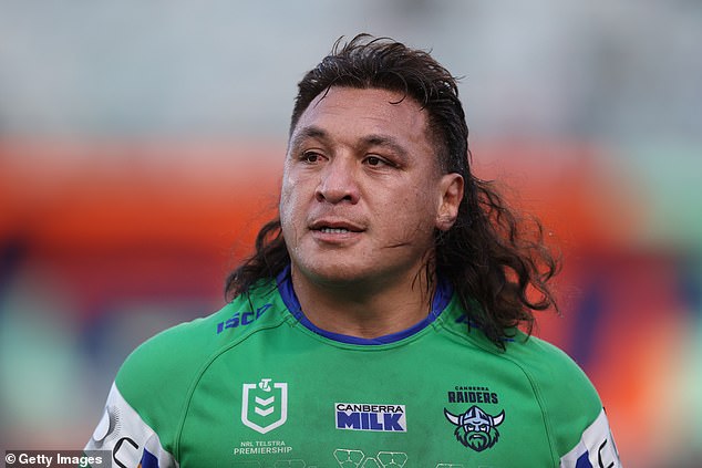 Josh Papali'i (pictured during a match this year) has been charged with aggressive behaviour and breaking glasses at the Raiders club in the ACT on Monday