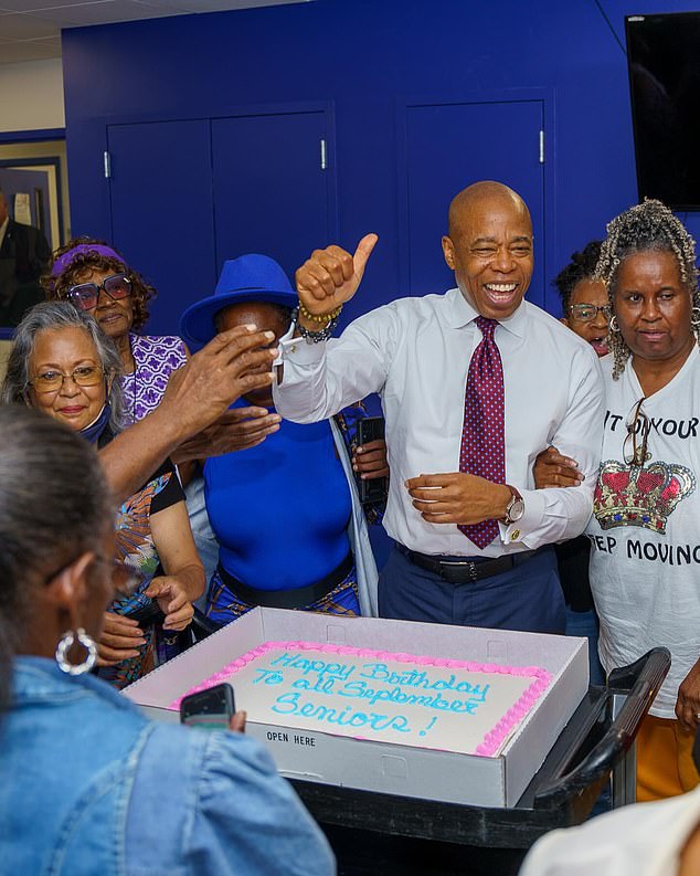 Eric Adams of New York visits the ARC A. Philip Randolph Older Adult Center on the same day he pleaded not guilty to five federal corruption charges