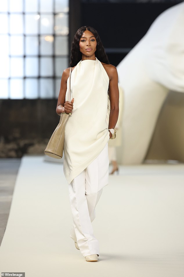 Naomi Campbell, 54, looked stylish as she walked the runway for the Tod's show during Milan Fashion Week on Friday