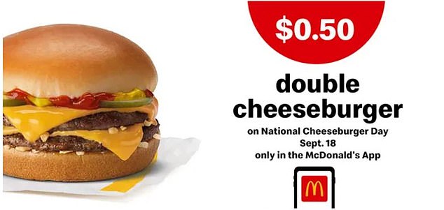 McDonald's fans can score a double cheeseburger for just 50 cents on Wednesday if they order exclusively through the app