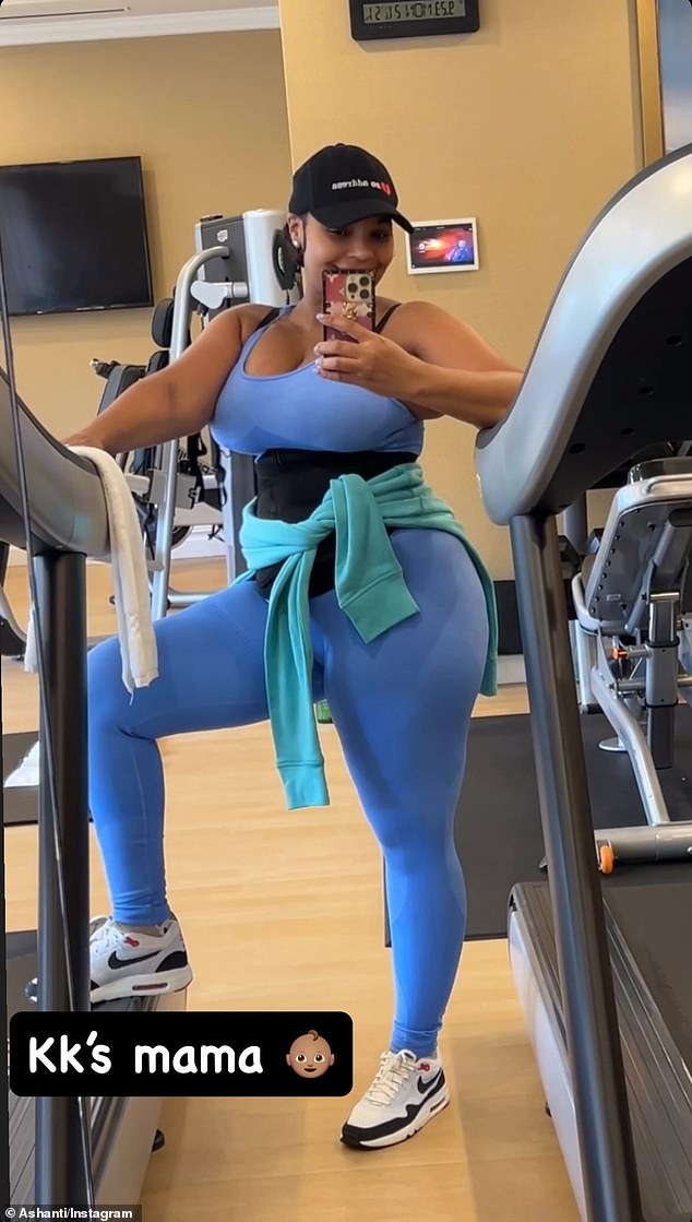 Nelly's wife Ashanti proved she's the queen of multitasking during an intense workout session just two months after giving birth to a baby boy